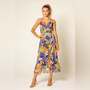 LAVENDER BROWN ELENA MAXI WRAP DRESS Floral Tropical Multicolor Size Small